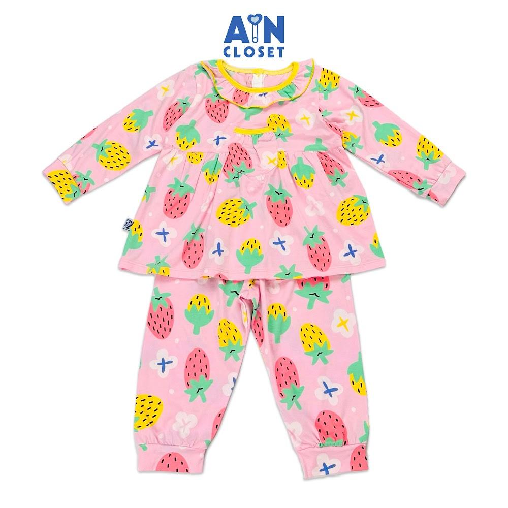 Bộ quần áo dài bé gái họa tiết Dâu Vàng nền hồng thun cotton - AICDBG1MXTXY - AIN Closet
