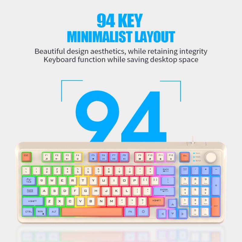 Bàn Phím Led Rainbow Gaming Giả cơ K82 có núm chỉnh âm lượng cho máy tính , laptop hàng nhập khẩu