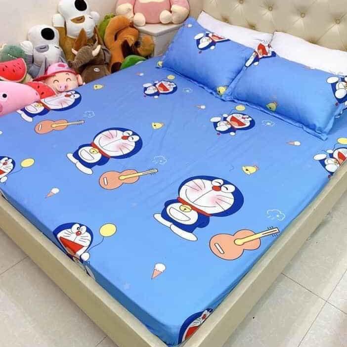 Bộ Ga Gối Cotton Poly Mẫu DOREMON ĐÁNH ĐÀN