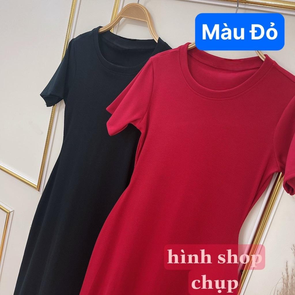 Đầm body thun dáng midi xẻ tà