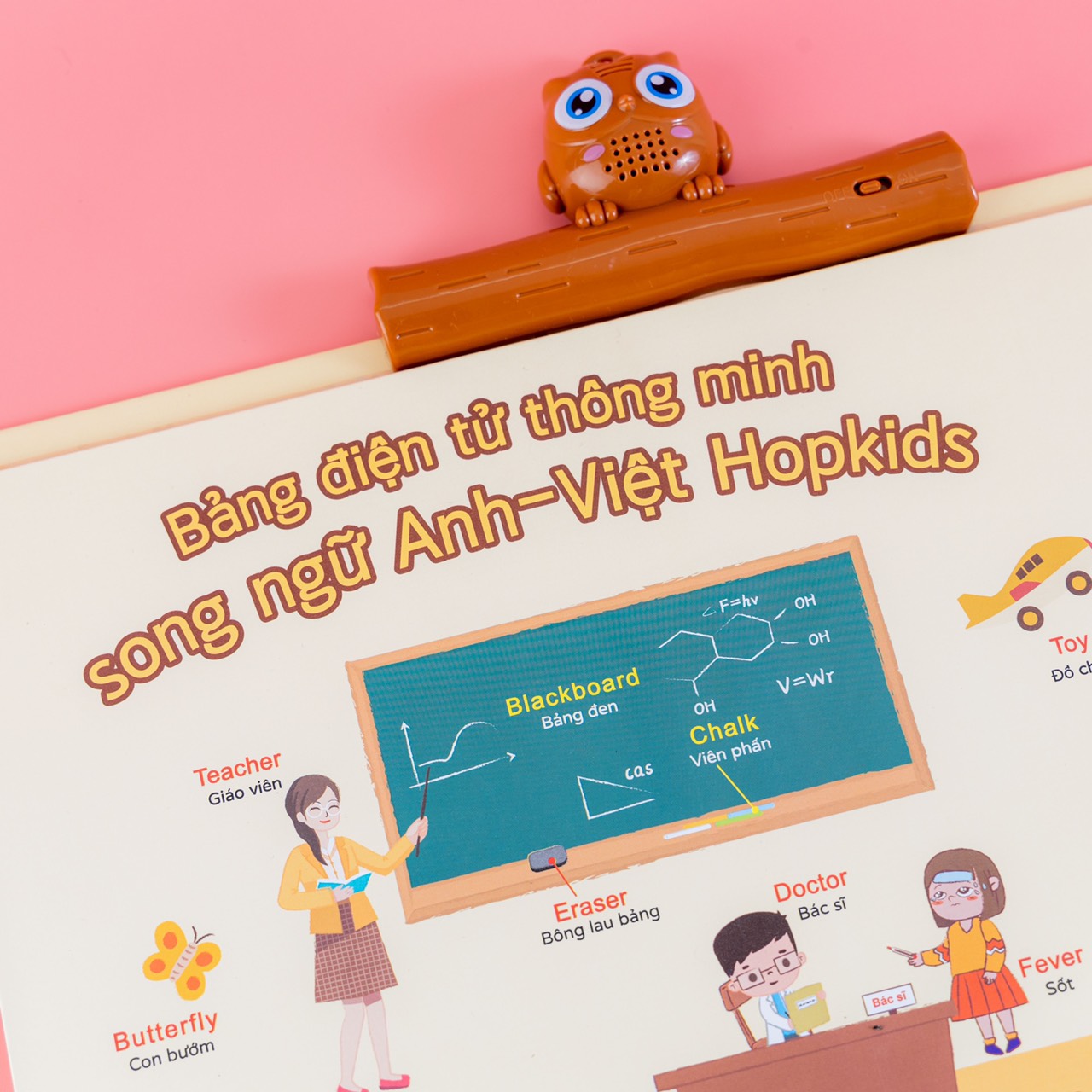 Bảng điện tử âm thanh 900 nút song ngữ Anh-Việt Hopkids 51 trang + 48 bài hát tiếng anh kèm sạc pin