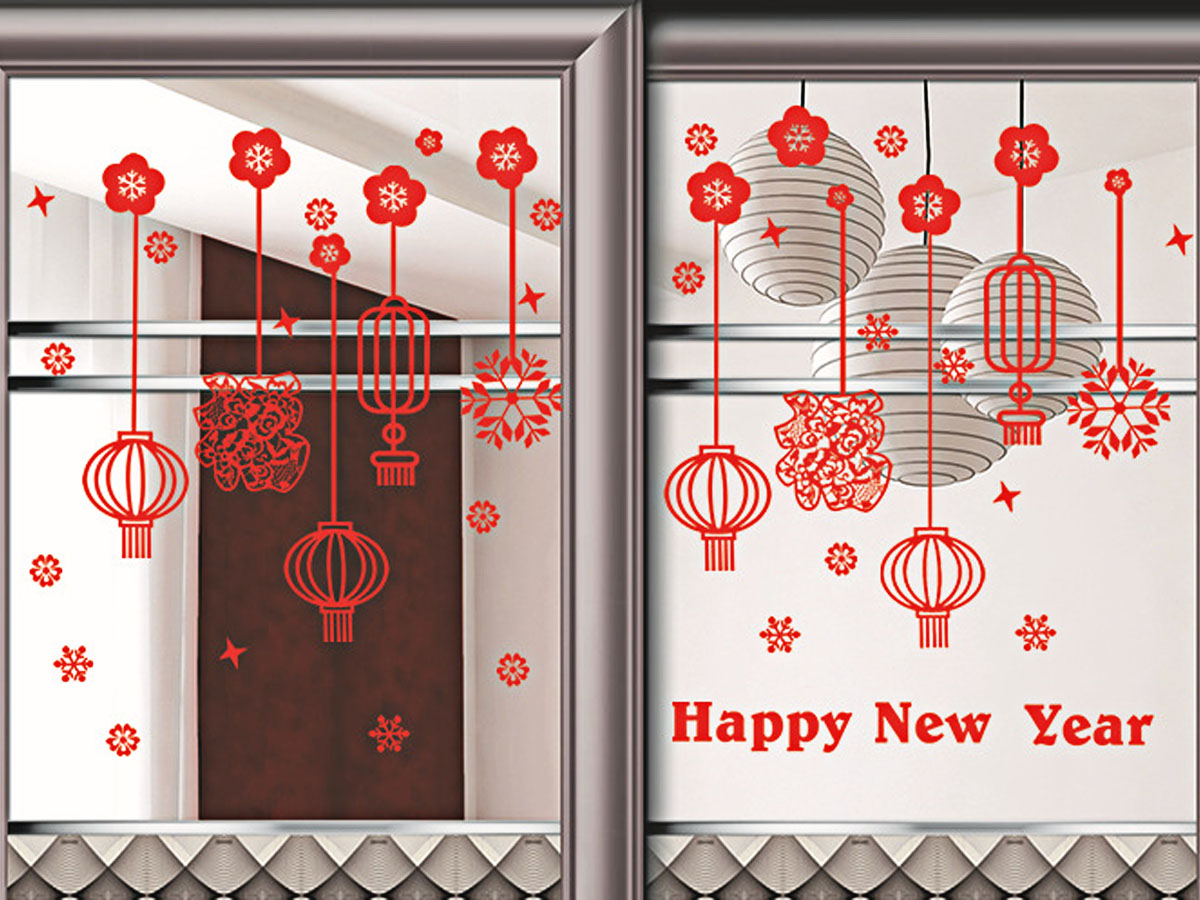 Decal trang trí tết- dây treo đèn lồng