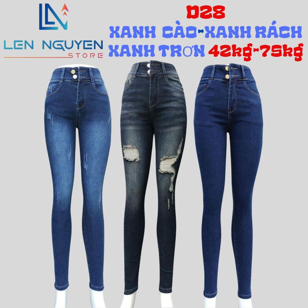D28_Quần jean nữ, dài, lưng cao, quần bò nữ dáng ôm, quần rin nữ có big size, cho 42kg đến 75kg,LEN NGUYEN STORE - Xanh Trơn