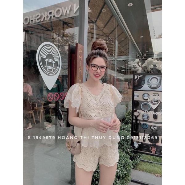 Set bộ đồ ren tiểu thư tay bồng kiểu peplum hàng QC