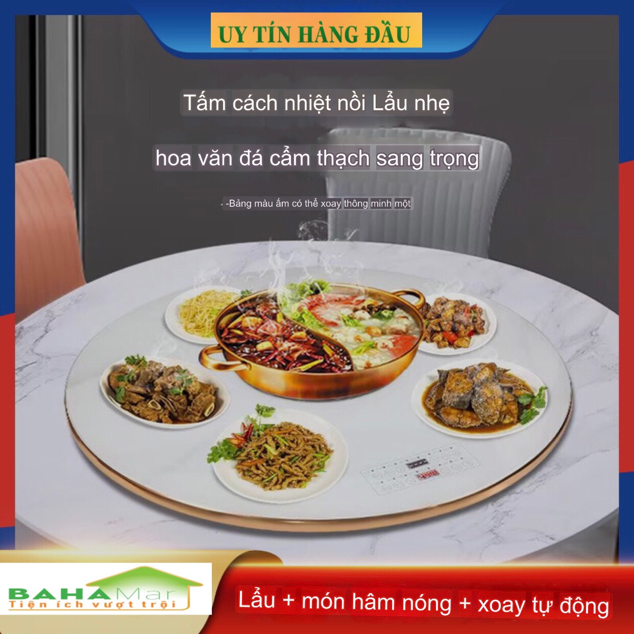 MÂM 68CM GIỮ ẤM MÓN ĂN SUỐT BỮA VÀ TÍCH HỢP KÈM BẾP NẤU LẨU Ở GIỮA CÓ THỂ XOAY TRÒN "BAHAMAR" Có thể làm chủ nhiệt độ theo ý bởi hệ thống điều khiển cảm ứng