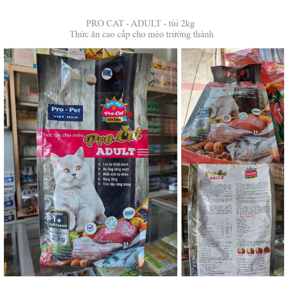 Thức Ăn Hạt Cho Mèo Lớn Mèo Trưởng Thành PRO-CAT Adult Túi 2kg