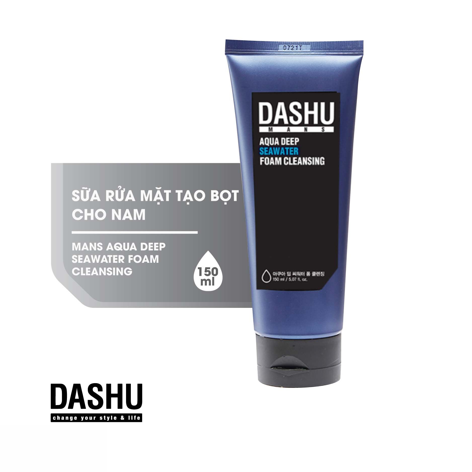 Sữa rửa mặt nam sạch sâu DASHU MANS AQUA DEEP SEAWATER FOAM CLEANSING 150ml, Tặng kèm combo 2 lược chải tóc to và bé