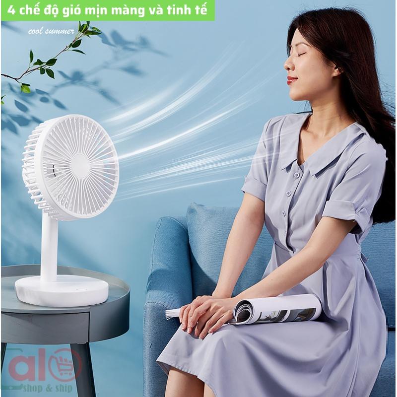 Quạt Mini Tích Điện Để Bàn Pin Siêu Bền 10000mA = 64h Xông Tinh Dầu Tự Động Quay Trái Phải đường kính 16cm