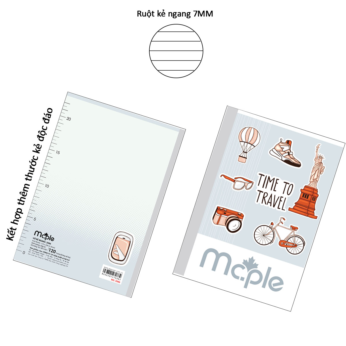 [THIẾT KẾ 2024] Vở kẻ ngang B5 MC.PLE Mc.ple 120 trang TRAVEL MS2086, định lượng 60gsm, độ trắng 92% ISO - Sổ tập vở chất lượng, bám mực tốt