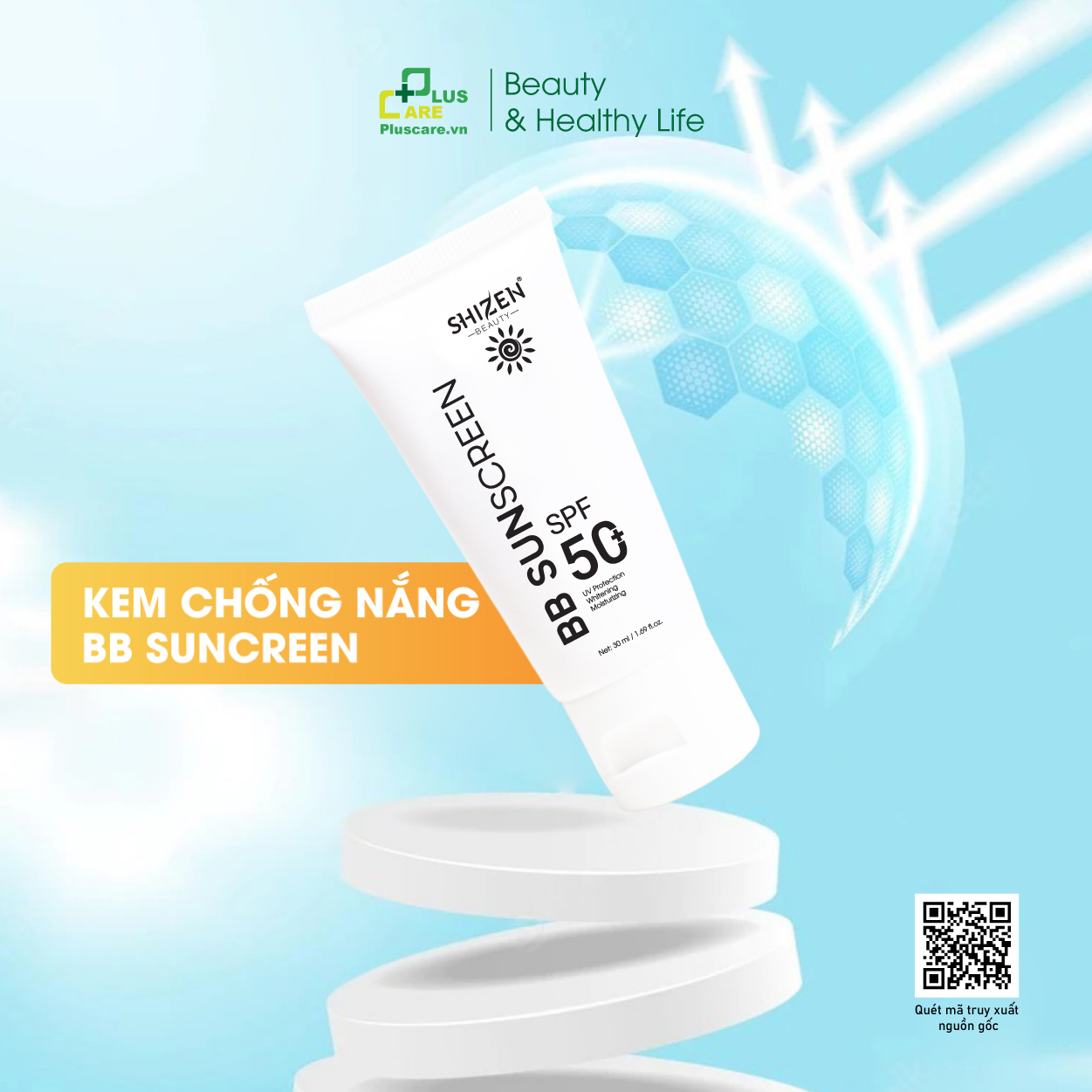 KEM CHỐNG NẮNG BB SUNSCREEN 30ml SPF 50 PA+++, vừa trang điểm, vừa chống nắng, vừa dưỡng da