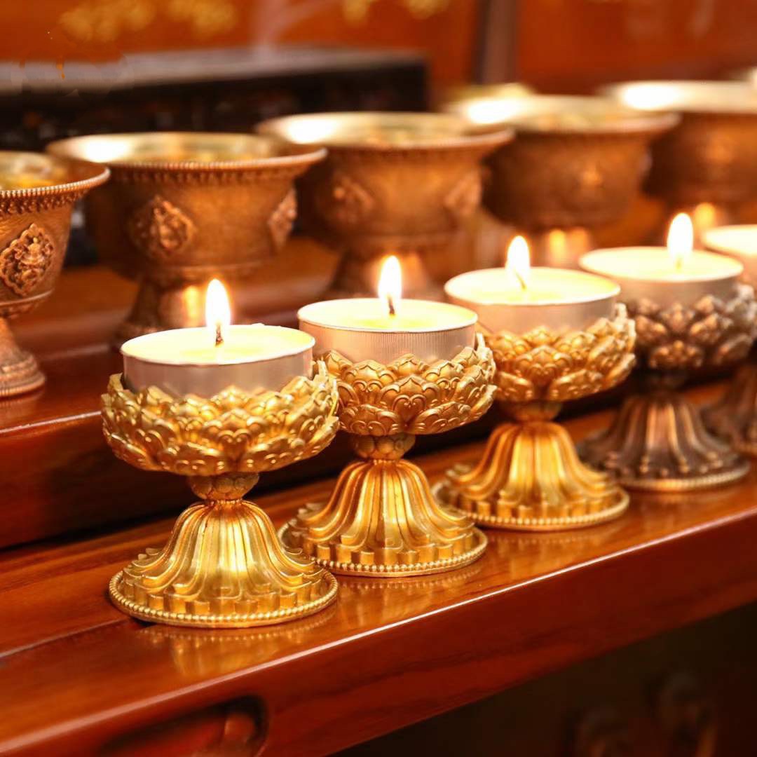 Chân sen để đèn bơ bằng đồng cỡ bé