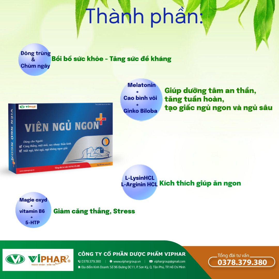 Viên ngủ ngon+ : Hổ trợ cải thiện các tình trạng do thiếu ngủ, mất ngủ. Giúp ngủ ngon, ngủ sâu. Hộp 30 viên
