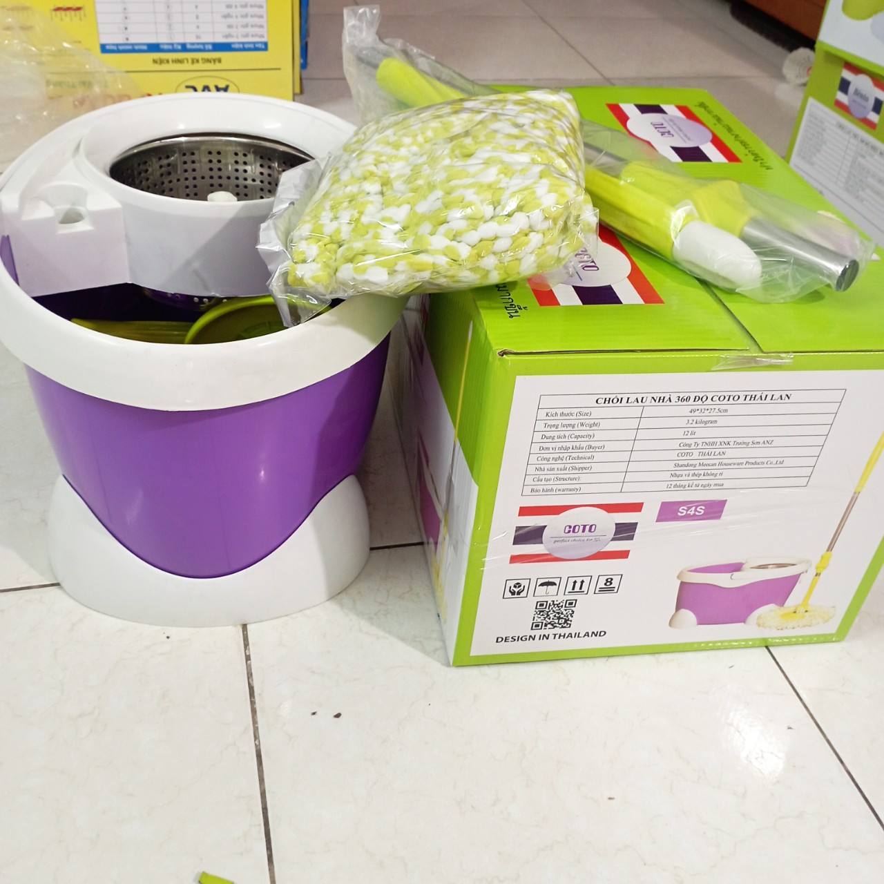 Bộ cây lau nhà đa năng 360 độ Coto dung tích 12L, - chất liệu thép không rỉ, nhựa nguyên sinh- Hàng nhập Thái Lan