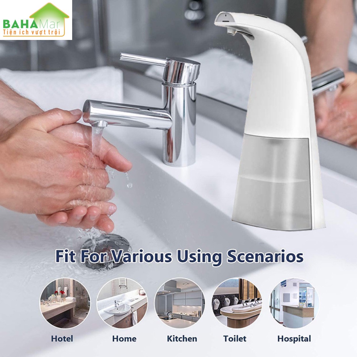 BÌNH CẢM ỨNG TỰ ĐỘNG PHUN CỒN HOẶC NƯỚC RỬA TAY KHỬ KHUẨN "BAHAMAR" Tự động phun xịt cồn để sử dụng mà không cần tiếp xúc