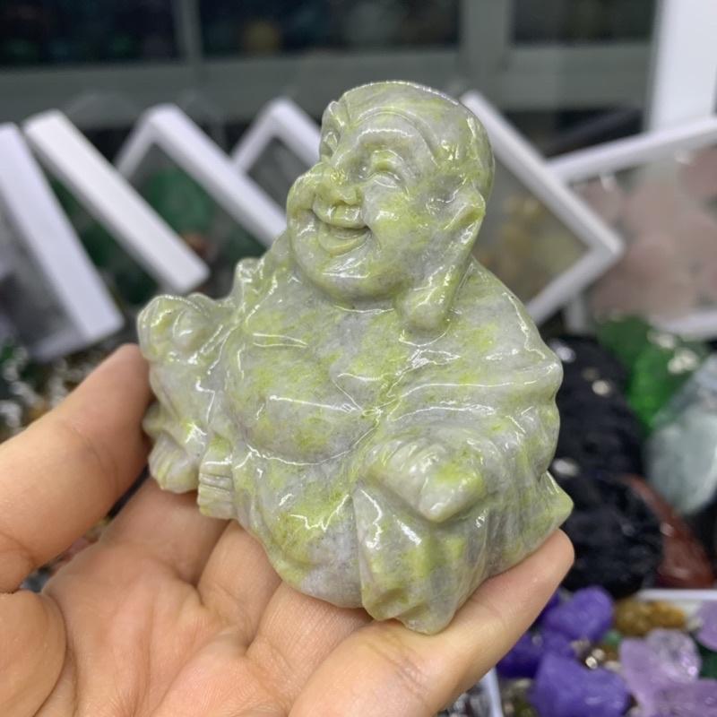 Tượng Di Lặc Cười Hoan Hỉ Đá Ngọc Serpentine - cao 5.5cm, ngang 6.5cm