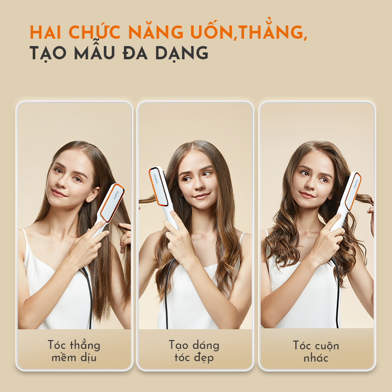 Lược điện chải tóc đa năng 2in1 làm thẳng, uốn tóc GAABOR GHC-N45A tùy chỉnh nhiệt độ, màn hình LCD cao cấp - Hàng chính hãng