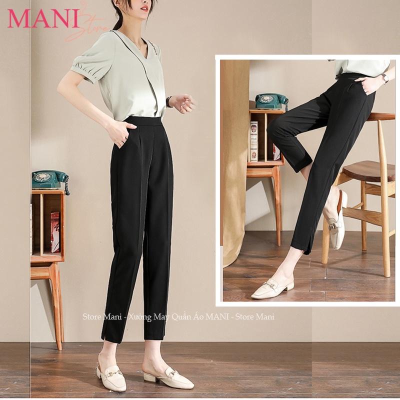 Quần tây baggy công sở nữ dài khóa sườn xẻ ống gấu - Quần vải công sở dày mềm cạp lưng cao trên rốn mặc đi làm học đẹp