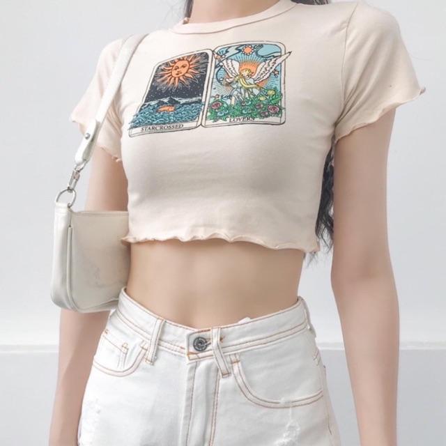 Áo croptop hình siêu xinh chất thun borip