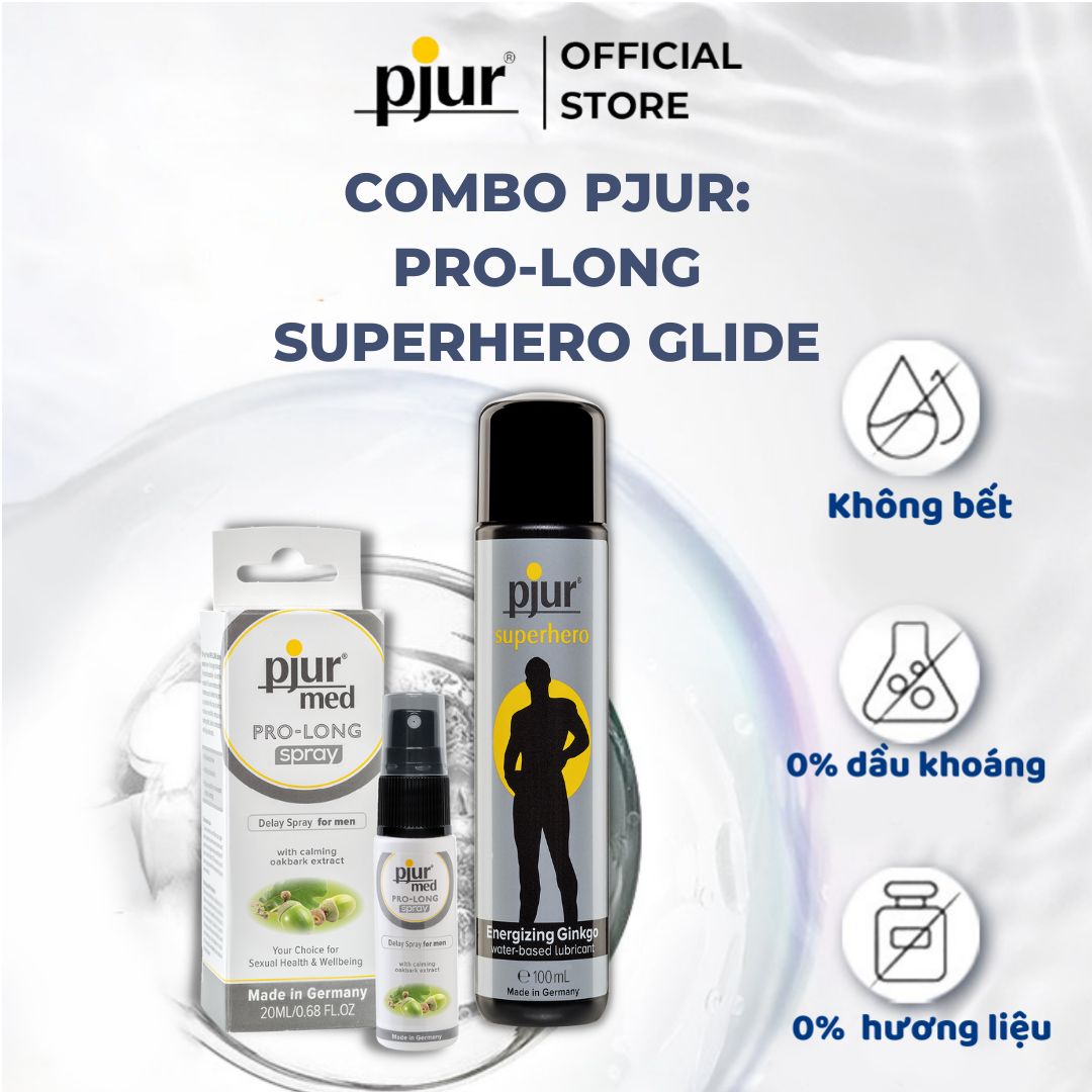 Combo chất bôi trơn Pjur Superhero Glide 100ml &amp; Pjur superhero 20ml chiết xuất thành phần thiên nhiên