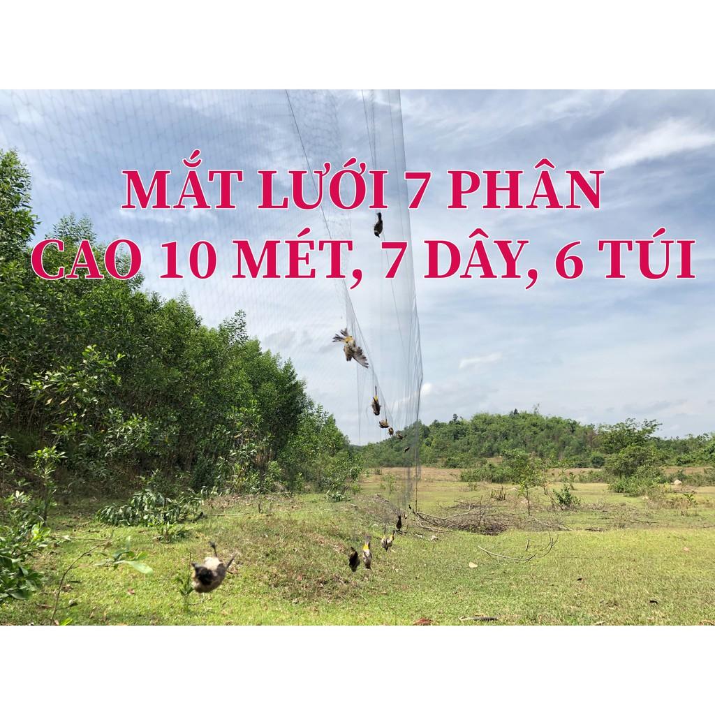 30m lưới 7p (loại cao 10m 6 túi) bẫy cu, sáo vẹt ,cò quốc, két, tổng hợp chim ngày chim đêm, lưới tàn hình.