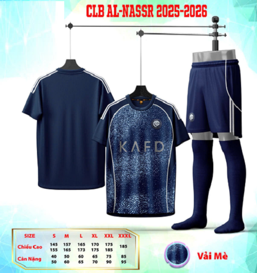 Bộ Quần Áo Bóng Đá Người Lớn - Nassr (Vải Mè)