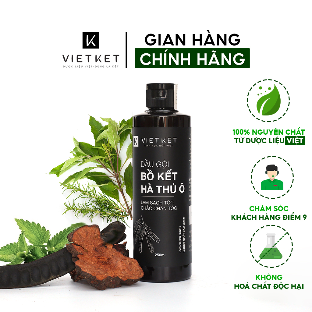 Dầu gội bồ kết hà thủ ô VIETKET 250ml - Làm sạch tóc, nuôi dưỡng từ chân tóc đến ngọn tóc chắc khỏe