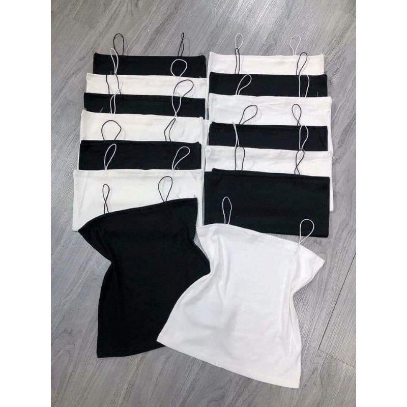 Áo Hai Dây Croptop Màu Trắng Màu Đen Áo Dây Bún Chất Thun Cotton Mịn Mát Freesize 55kg
