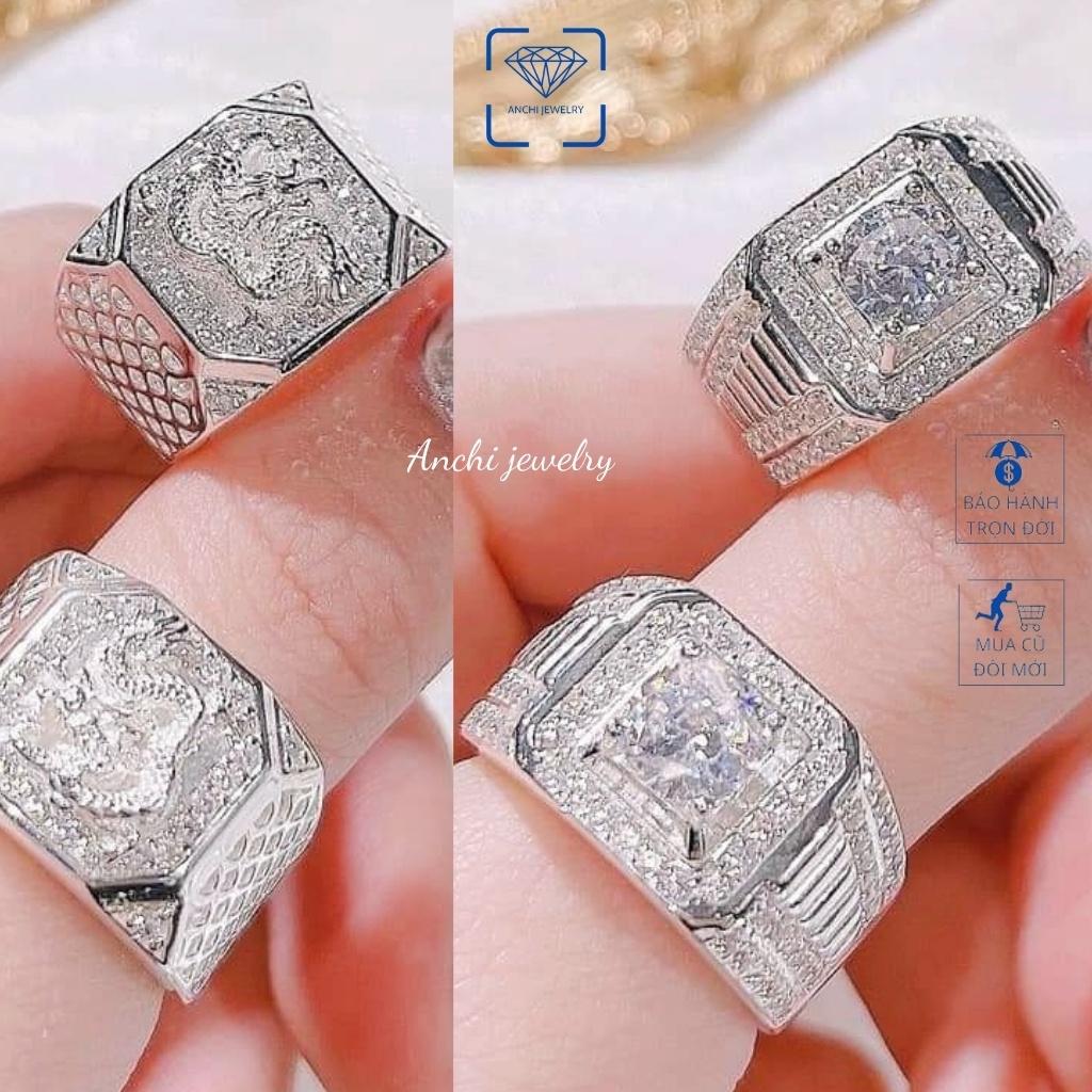 Nhẫn nam mặt vuông to bạc 925 khắc hoa văn đẹp ngầu, Anchi jewelry