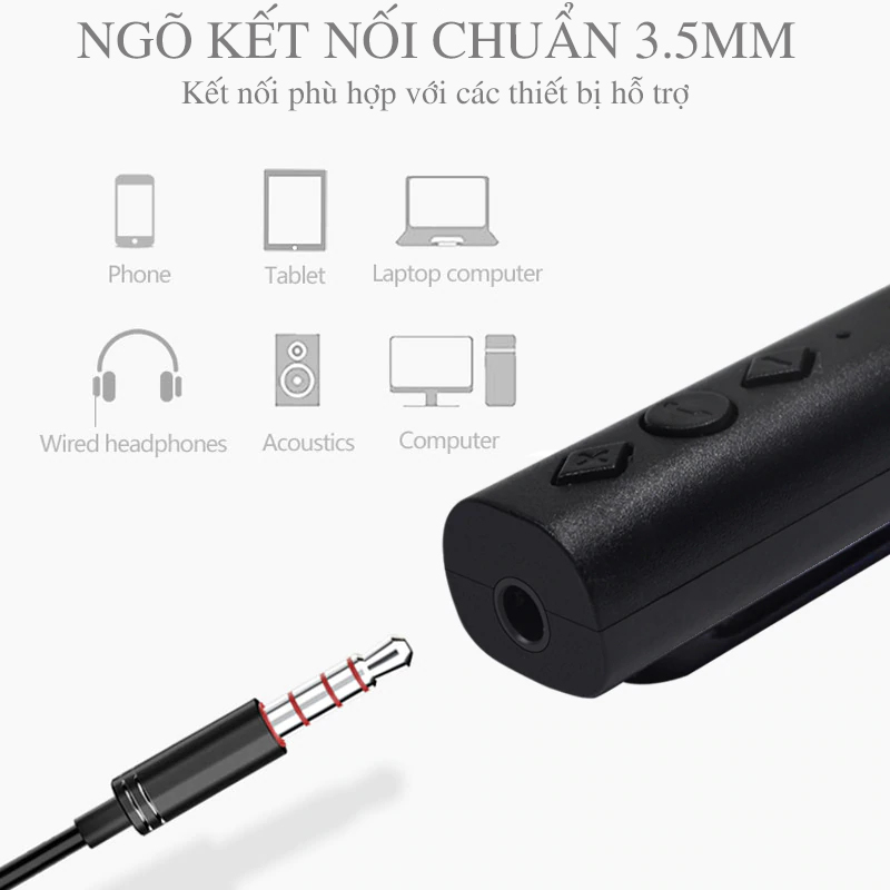 Thiết bị chuyển đổi tai nghe thường thành tai nghe không dây Bluetooth Music Receiver V4.1 + Tặng kèm jack 3.5mm 2 đầu