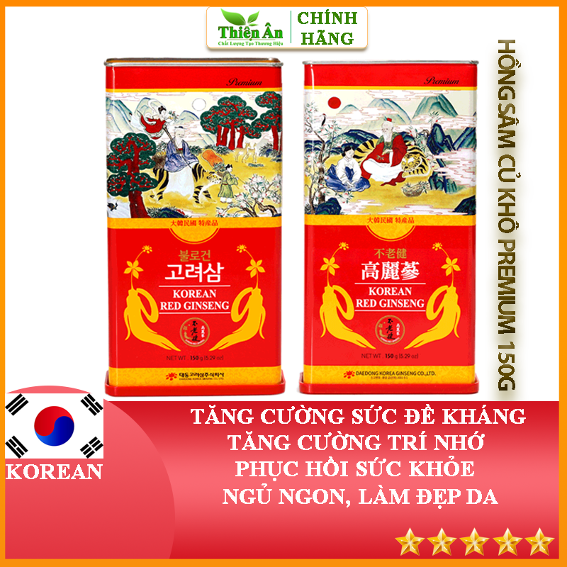 Hồng Sâm Củ Khô Daedong Hàn Quốc 150g Dòng Premium 6-10 Củ