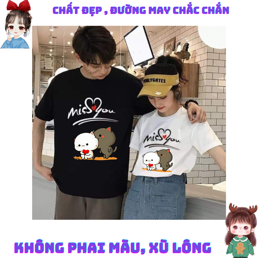 Áo Đôi Phông Rộng TT11, Áo Thun Nam Nữ In mis you ý Nghĩa, Vải Cotton Thun Thoáng Mát