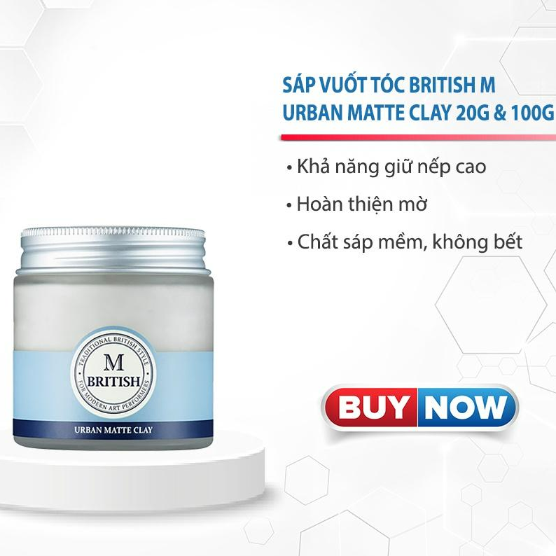 Sáp vuốt tóc cao cấp tạo kiểu linh hoạt cho nam nữ BRITISH M Urban Matte Clay 20g và 100g