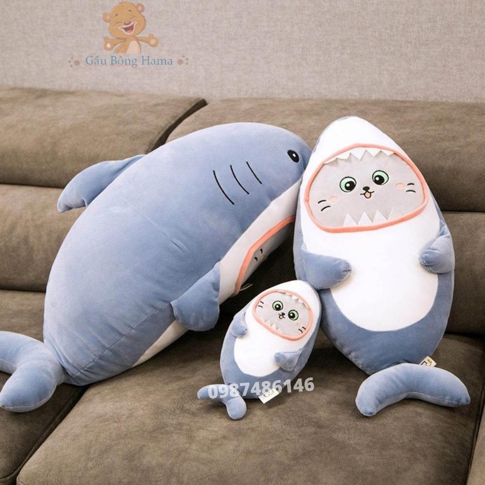 Gấu bông cá mập mặt mèo – Size từ 45 đến 110 cm  – Quà tặng thú nhồi bông baby shark siêu dễ thương – Gối ôm cho bé ngủ ngon