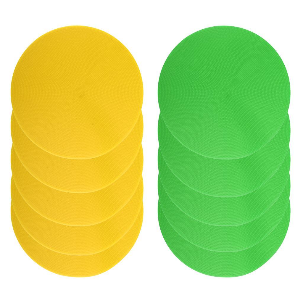 10PCS Green&Yellow Flat Rubber Disc Spot Markers 9 Inch Wear-proof Circles
