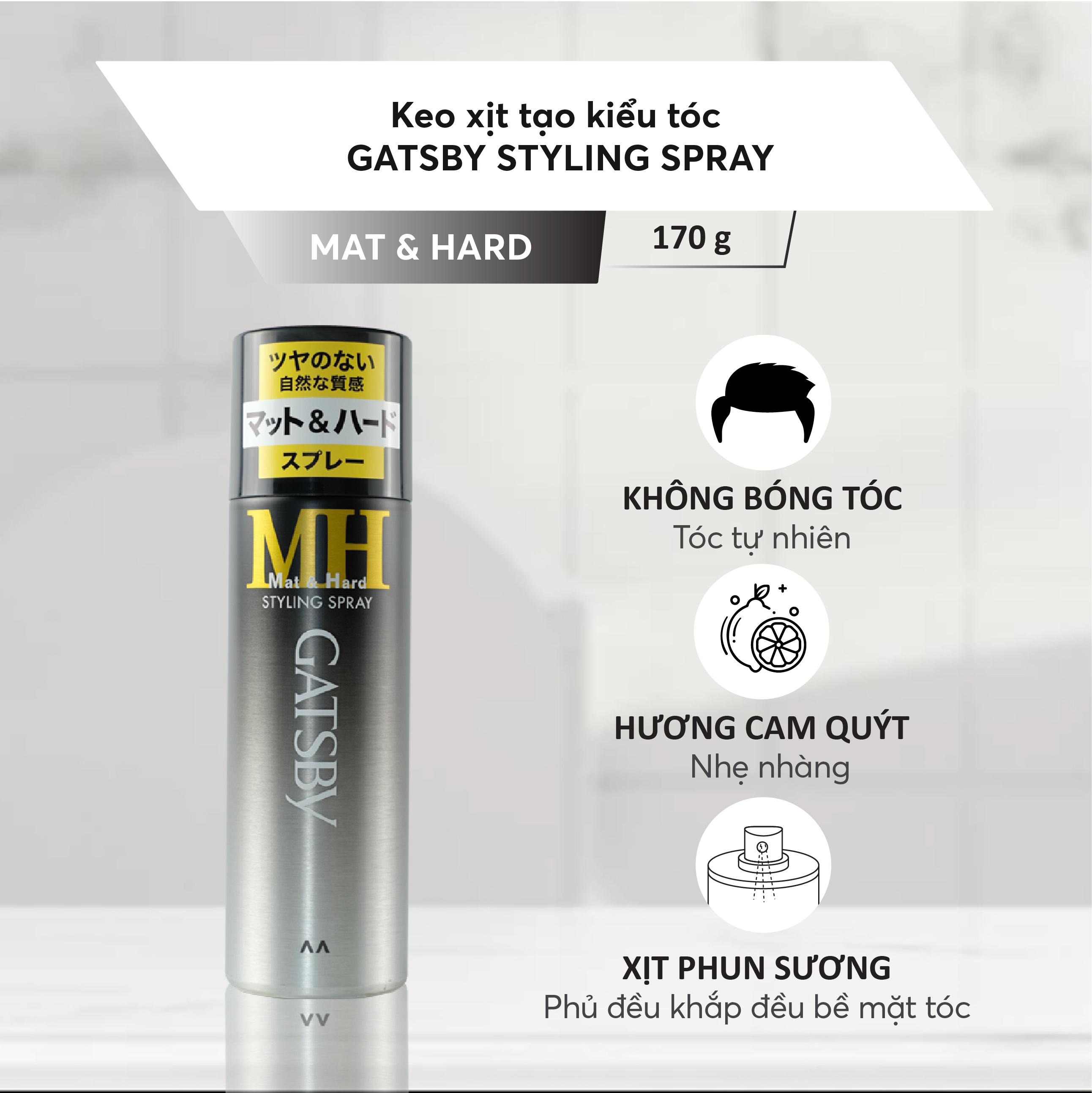 Keo Xịt Tóc Gatsby Mat &amp; Hard Styling Spray 170g