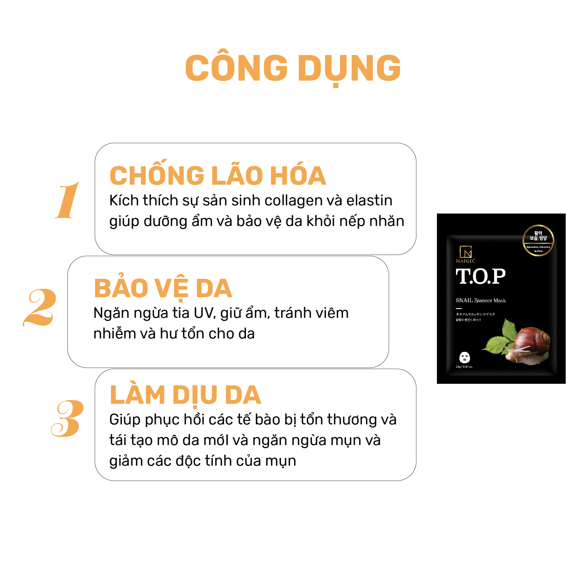 Mặt Nạ Giấy MAIGIC T.O.P SNAIL Essence Mask Chiết Xuất Từ Ốc Sên 23g