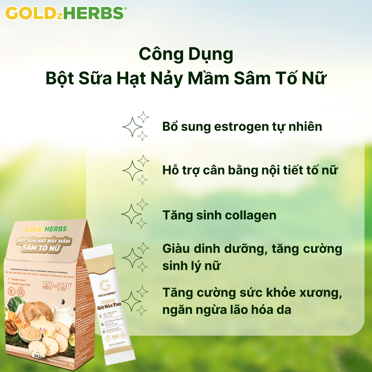 Hàng chính hãng - Bột sữa hạt nảy mầm sâm tố nữ GoldzHerbs - 14 gói/ 500g