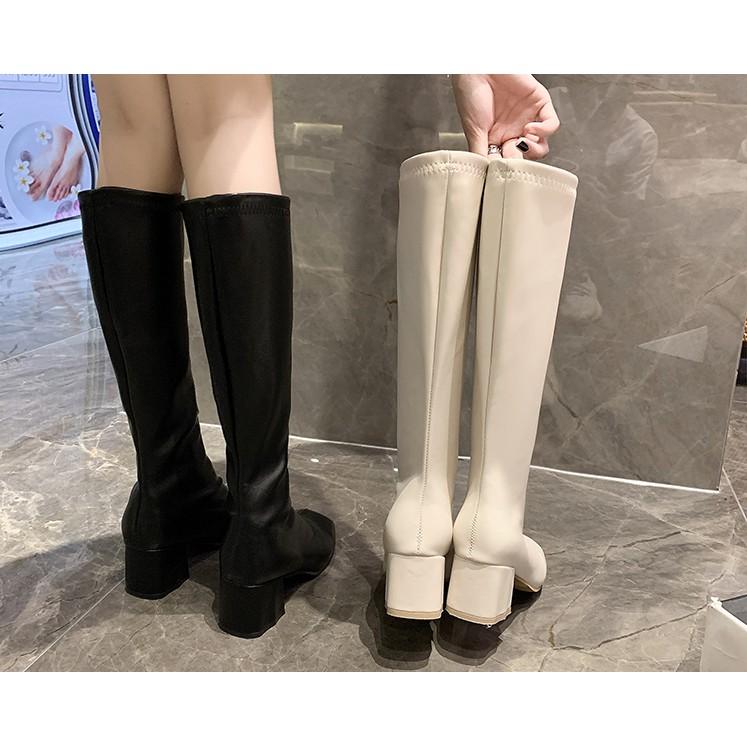 Boots đùi da PU mềm hàng không khóa kéo B028