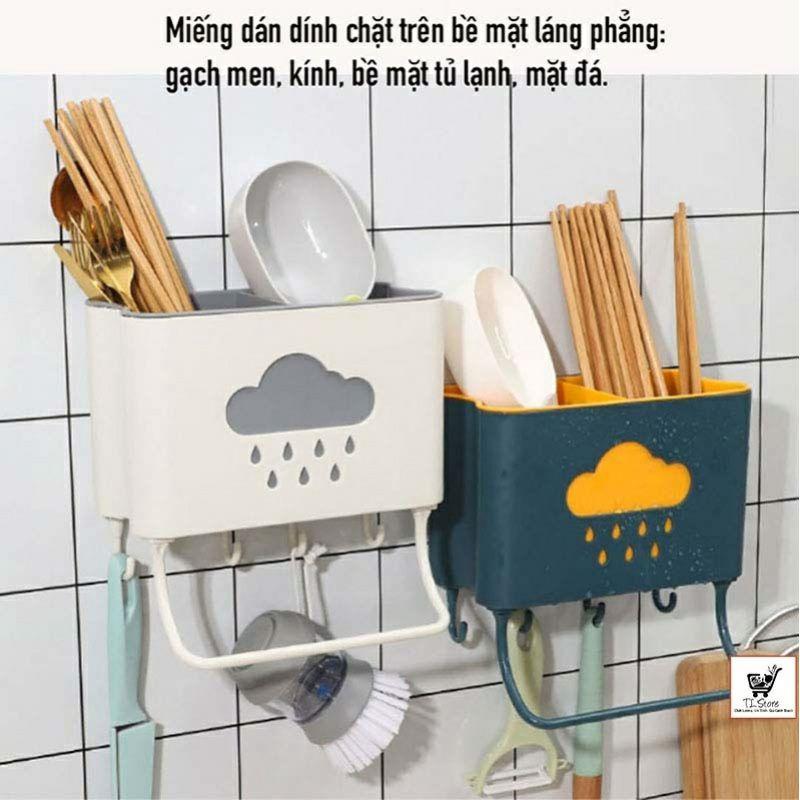 Kệ Đựng Muỗng Đũa Dán Tường kèm Móc Và Thanh Treo khăn thông minh