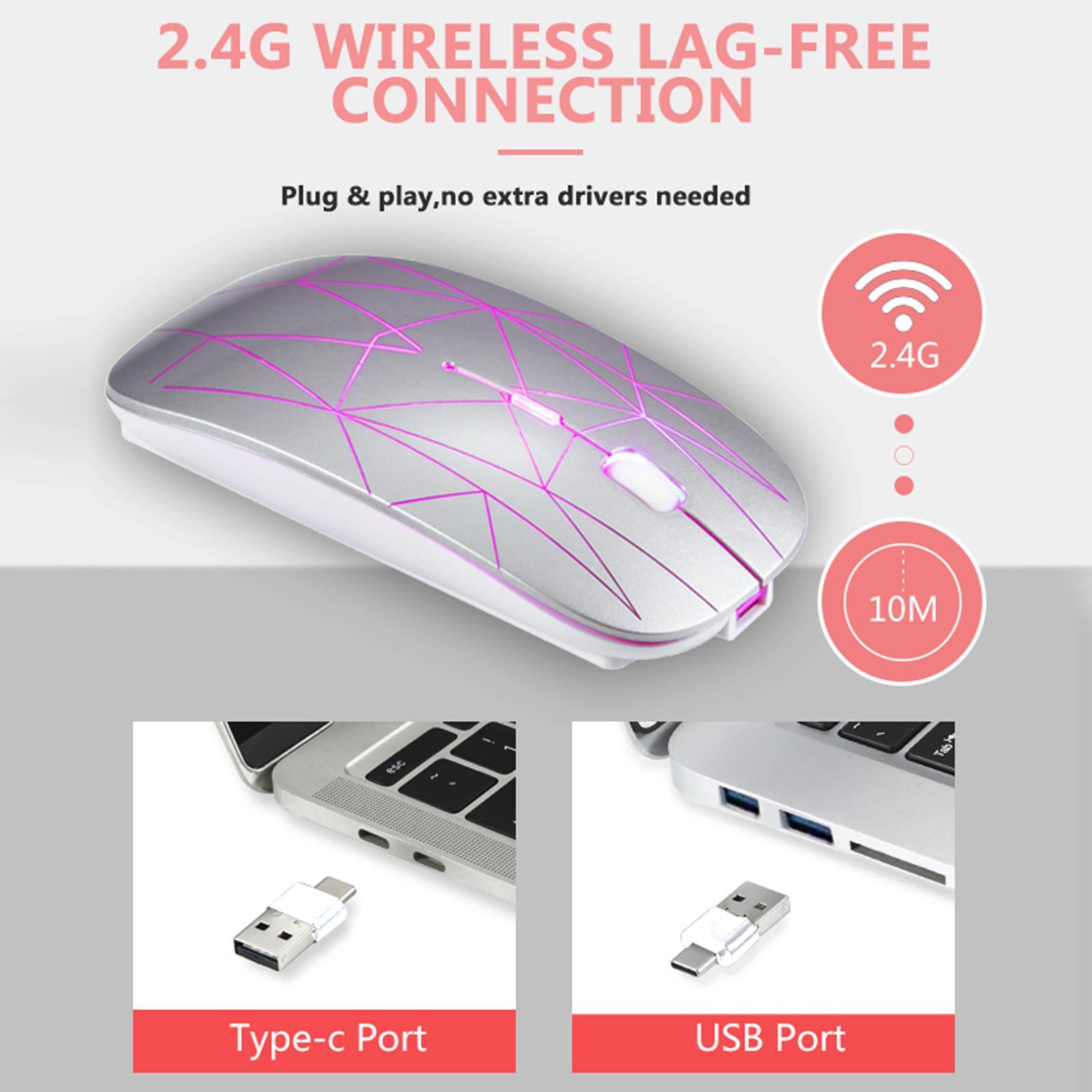 LED Wireless Mouse USB Charging 4 Button Portable LED Lights 2.4G PC