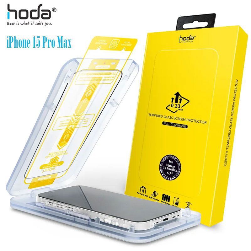 Dán Cường Lực dành cho iPhone 15 Pro Max/15 Pro/15 Plus/15/14 Pro/14 Pro Max/13/13 Pro/13 Mini/13 Pro Max HODA 2.5D Full Kèm Khung Dán - Hàng Nhập Khẩu