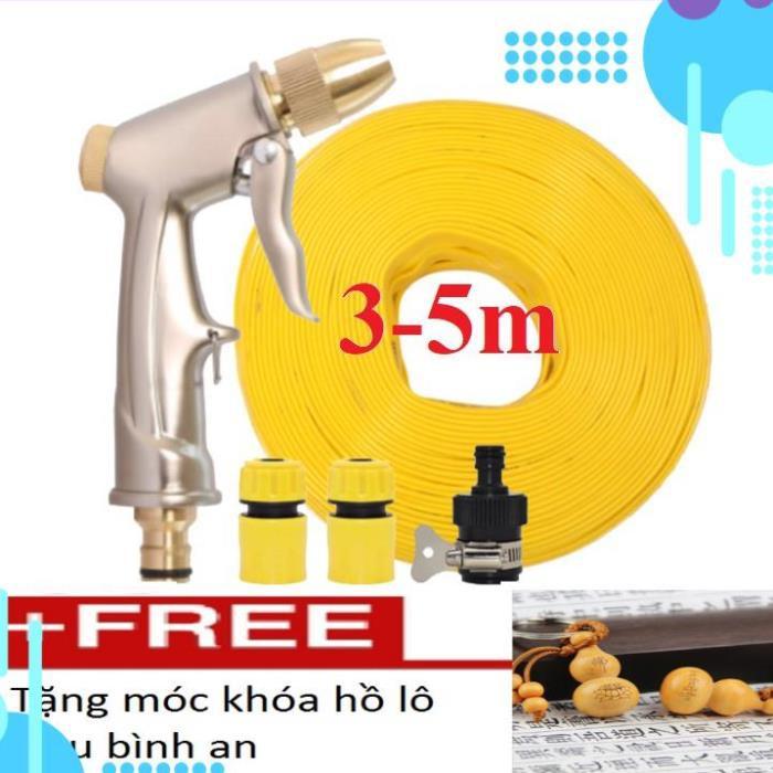 Bộ dây vòi xịt nước rửa xe,tưới cây ,tăng áp 3 lần,loại 3m,5m 206701-1 đầu đồng,cút,nối nhựa đen+ móc khoá