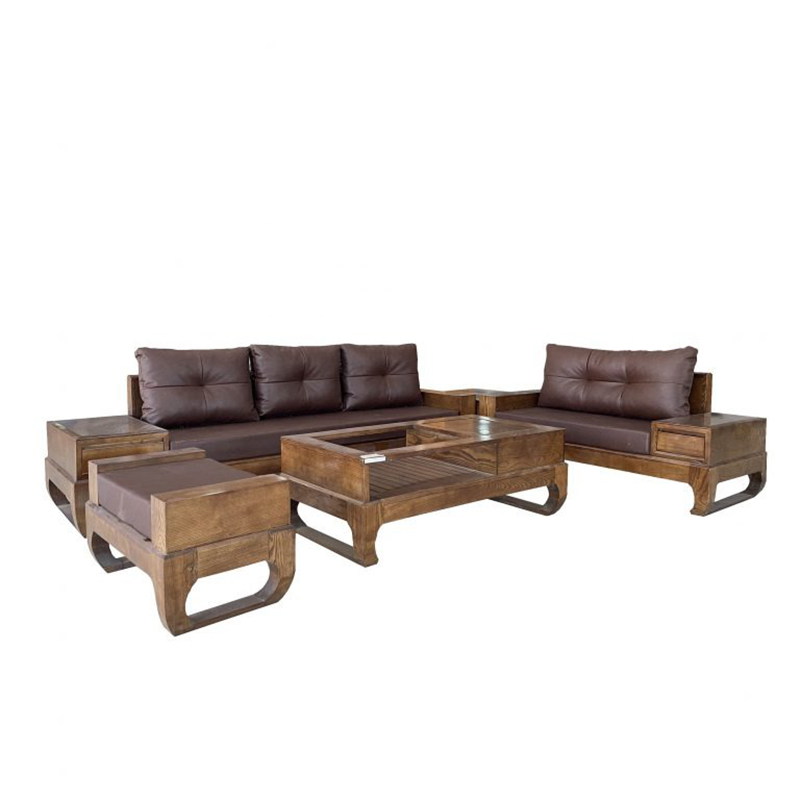 Bộ sofa góc tay vuông gỗ sồi nga , Bộ ghế sofa 2 văng chân quỳ