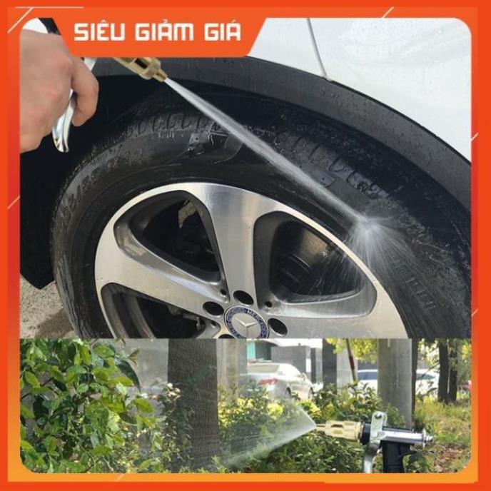 Bộ dây vòi xịt nước rửa xe, tưới cây .tăng áp 3 lần,loại 3m, 5m 206236 đầu đồng,đai,nối nhựa vàng+ tặng móc khoá