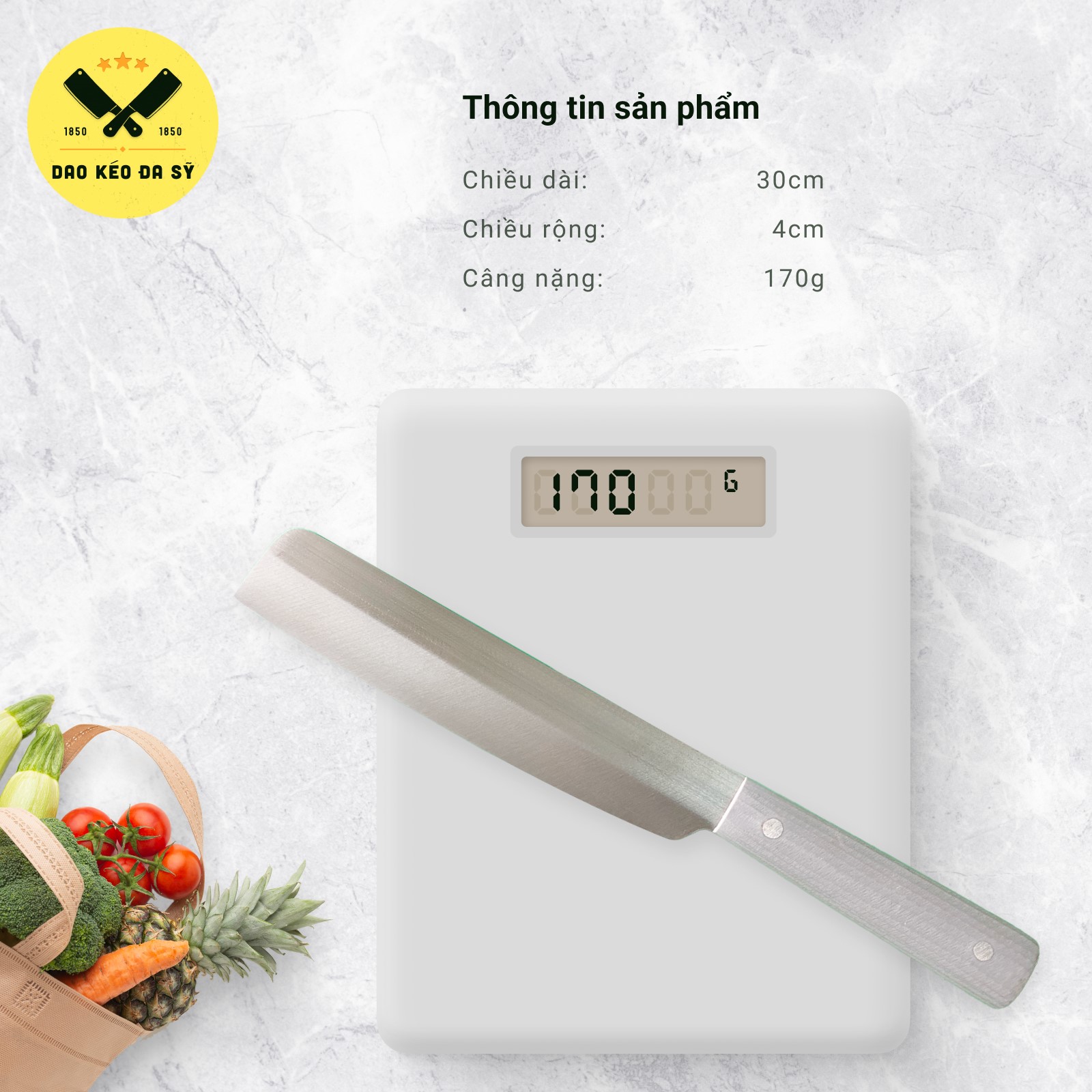 Dao nhà bếp - dao thái thịt, gọt hoa quả - Dao Đa Sỹ - thép Nhật trắng không gỉ