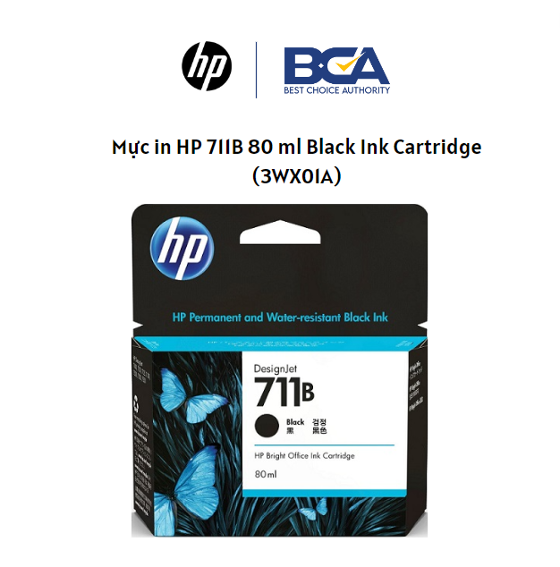 Mực in HP 711B 80 ml Black Ink Cartridge (3WX01A) ( Thay cho mã mưc CZ133A) dùng cho các dòng máy HP DesignJet T120 and HP DesignJet T520 ePrinter series T100, T120, T125, T130, T520, T525, T530 -Hàng chính hãng