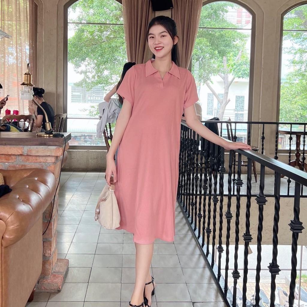 Đầm bầu Polo thun tăm dáng dài trẻ trung, năng động đi làm, đi chơi Nữ  Women - Hồng