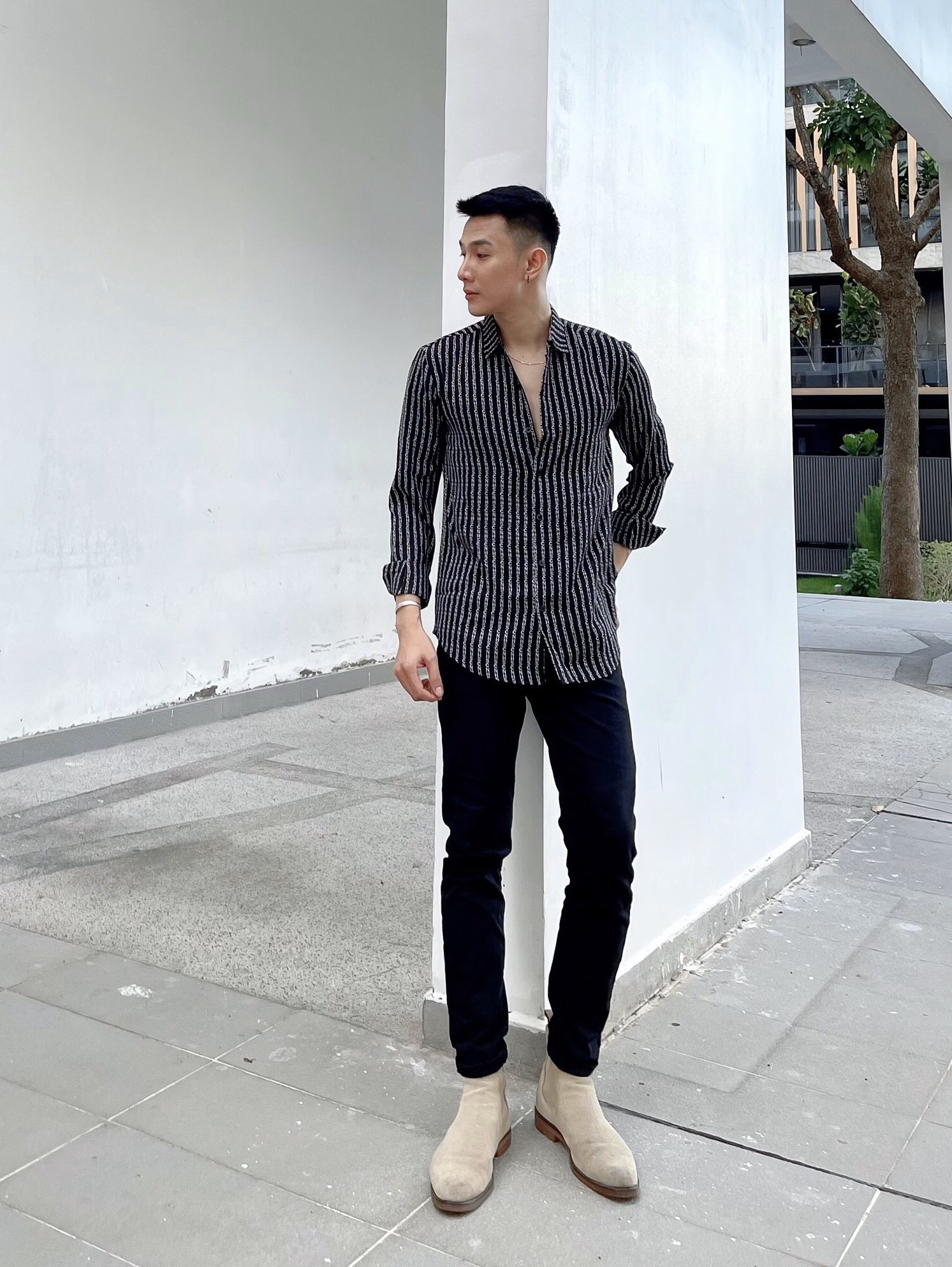 Áo sơ mi nam dài tay vải lụa họa tiết S1