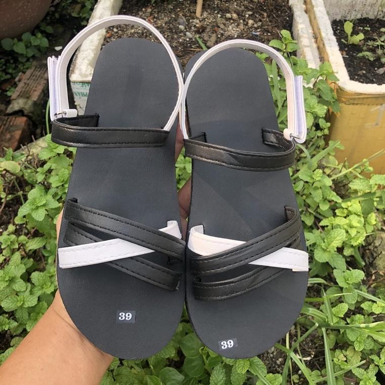 Xăng đan nữ đế đen quai đen phối trắng size từ 34 đến 42