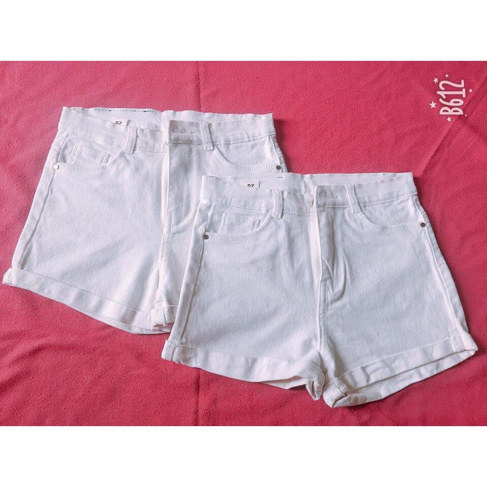 Quần shorts jeans kaki nữ co giãn màu trắng